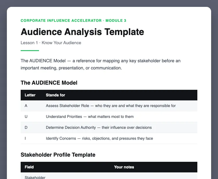 Audience Analysis Template preview, from Module 3